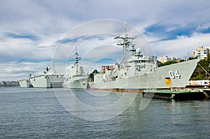 Battleship mooring at major fleet bases of the Royal Australian Navy RAN establishments and facilities clustered, Woolloomooloo.